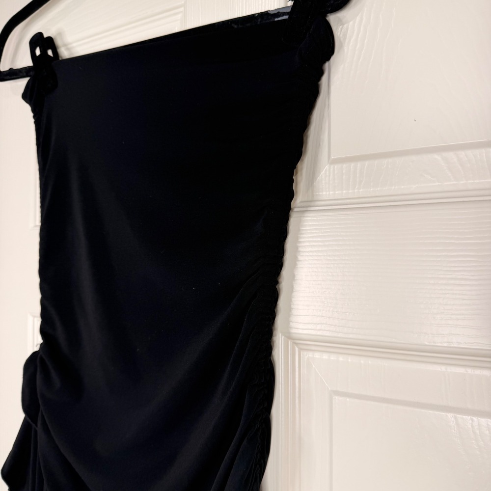 #125 XOXO Strapless Y2K Dress Sz. Medium Black Ruched Asymmetrical Ruffle - Picture 9 of 9